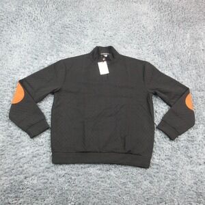 Cross & Crown Sweater Mens XL Black Quilted Mock Neck Henley Elbow Patch NWT